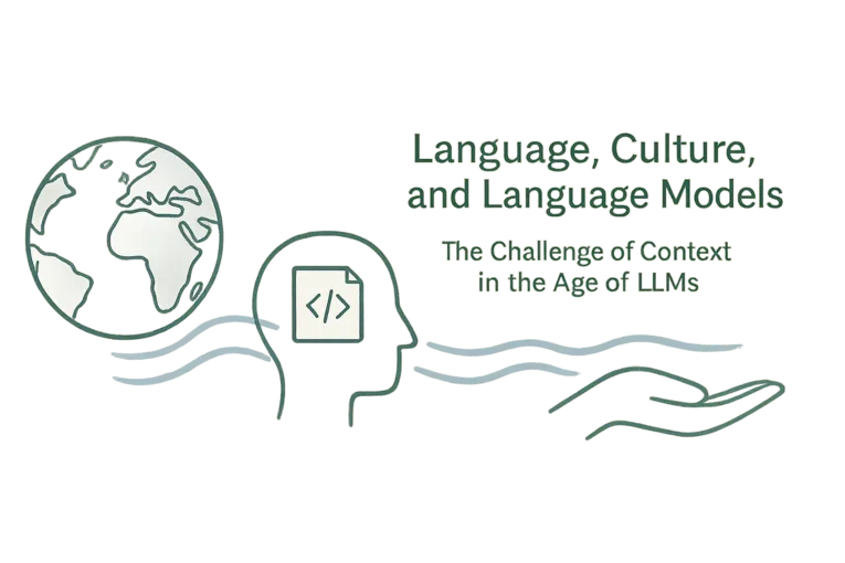 A minimalist Zen-style illustration representing the intersection of global culture, language, and machine intelligence in the age of LLMs.